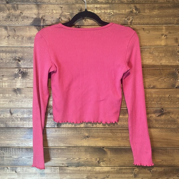 American Eagle Long Sleeve Cropped Tee - Size XS - Hot Pink! - Picture 4 of 5